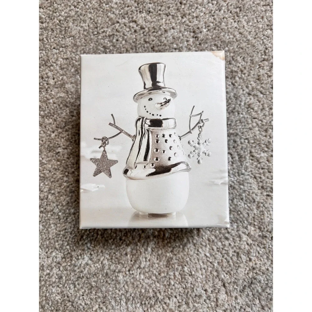 Pier 1 Snowman Figurine Silver White Glitter Star Snowflake Christmas Decor Noel